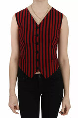 Dolce & Gabbana Red Black Stripe Vest Waistcoat Blouse Top - IT40|S