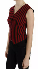 Dolce & Gabbana Red Black Stripe Vest Waistcoat Blouse Top - IT40|S