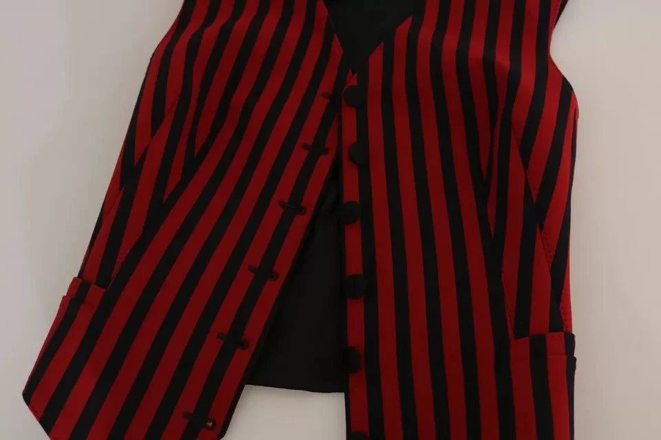 Dolce & Gabbana Red Black Stripe Vest Waistcoat Blouse Top - IT40|S
