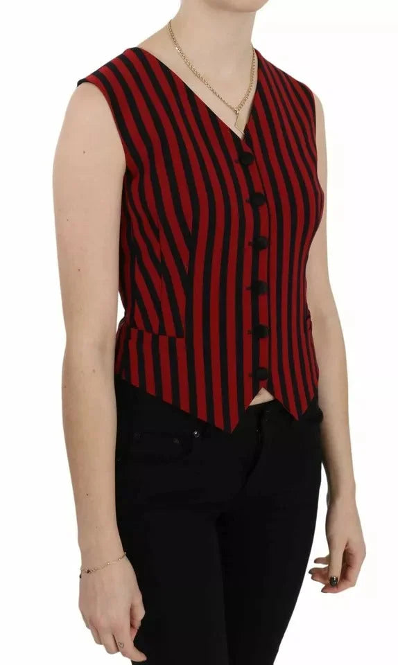 Dolce & Gabbana Red Black Stripe Vest Waistcoat Blouse Top - IT40|S - Tank Tops