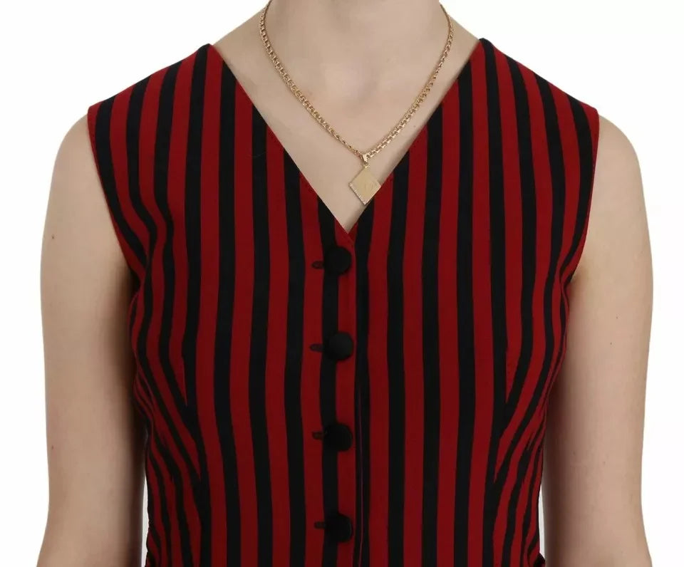 Dolce & Gabbana Red Black Stripe Vest Waistcoat Blouse Top - IT40|S