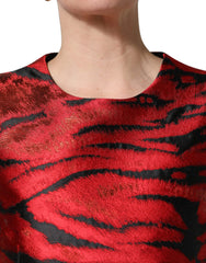 Dolce & Gabbana Red Black Tiger Print Jacquard Flared Dress - IT44 | L