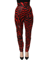 Dolce & Gabbana Red Black Zebra Print Cotton HighWaist Pants