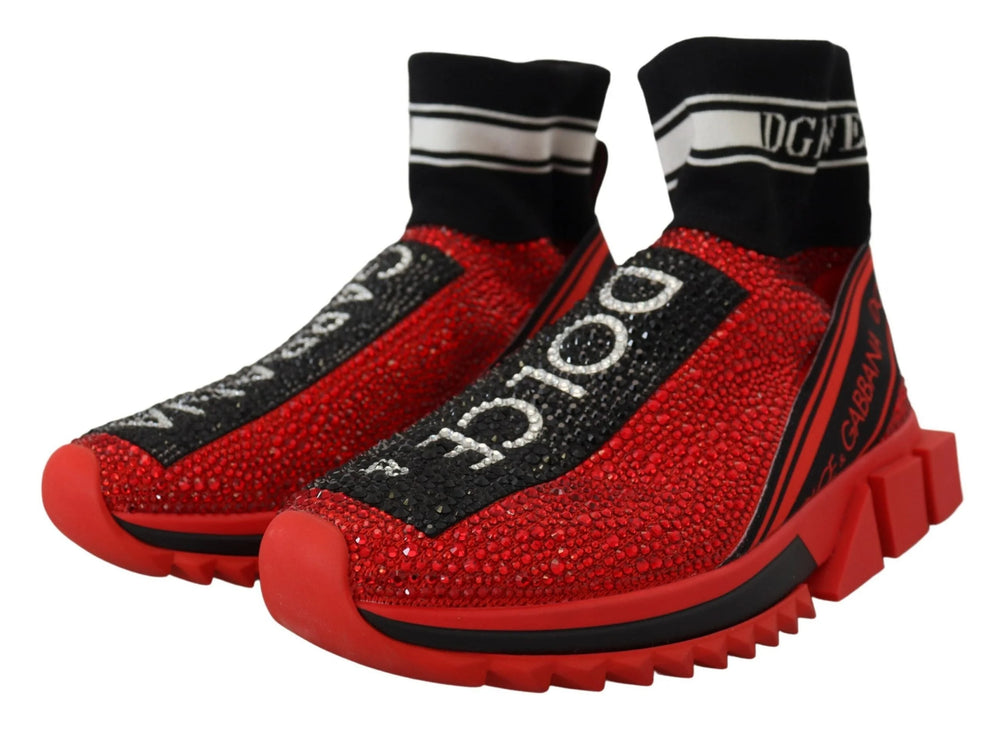 Dolce & Gabbana Red Bling Sorrento Sneakers Socks Shoes - EU35/US4.5