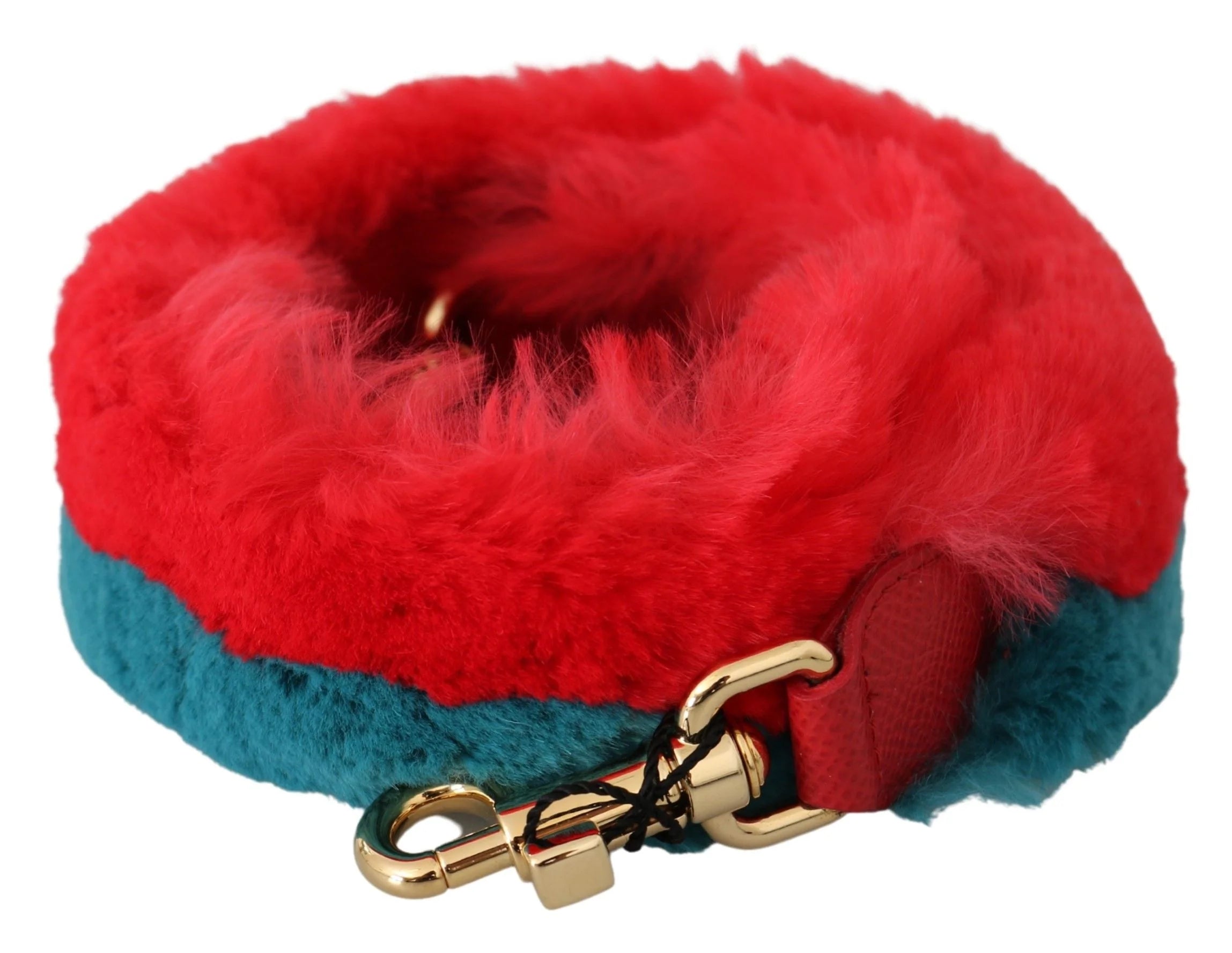Dolce & Gabbana Red Blue Rabbit Fur Leather Shoulder Strap - Handbag & Wallet Accessories