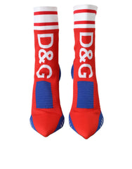 Dolce & Gabbana Red Blue Stretch Sock Style Ankle Boots Logo Shoes - EU36.5/US6 - Boots
