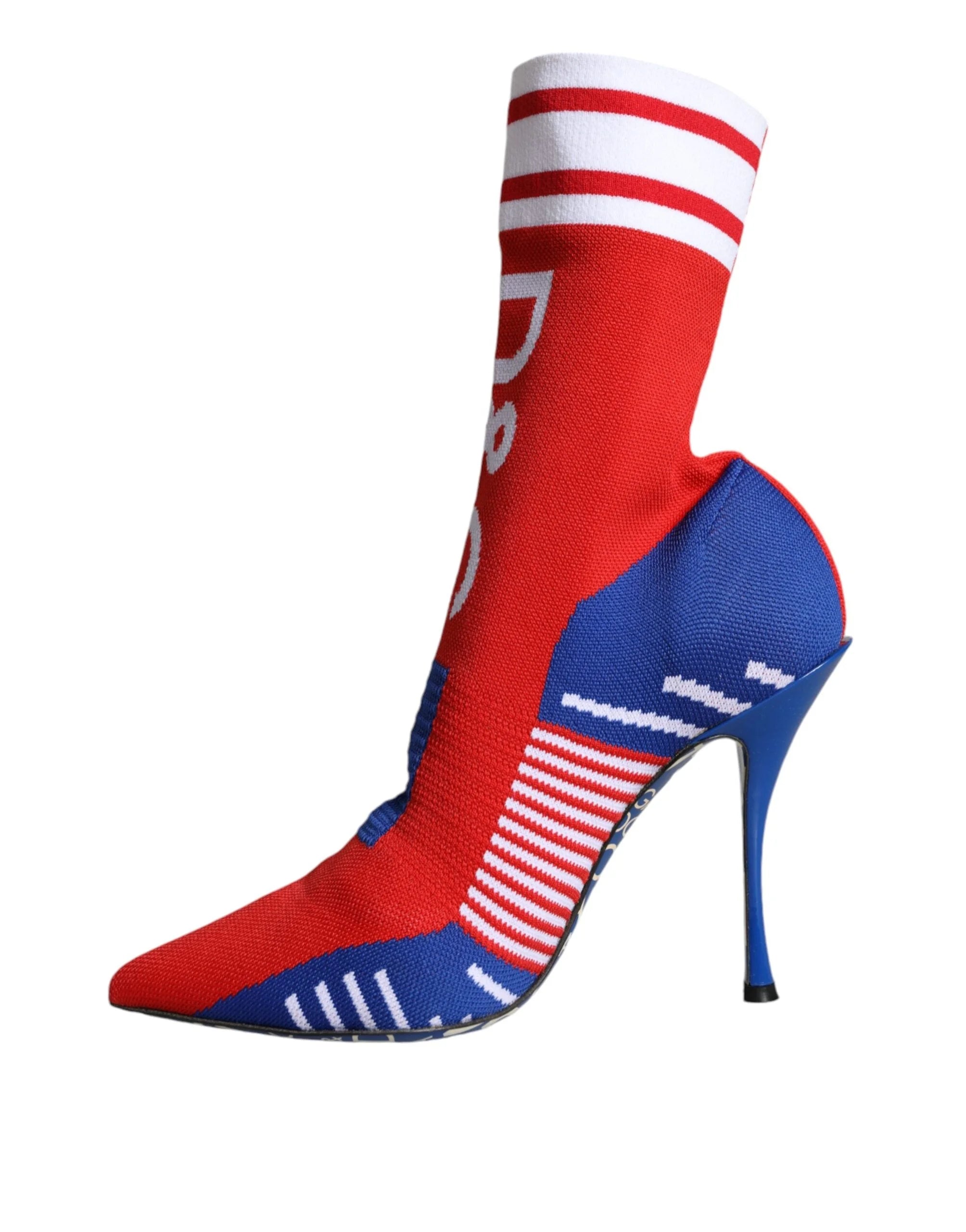 Dolce & Gabbana Red Blue Stretch Sock Style Ankle Boots Logo Shoes - EU38/US7.5 - Boots