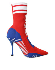 Dolce & Gabbana Red Blue Stretch Sock Style Ankle Boots Logo Shoes - EU36.5/US6 - Boots