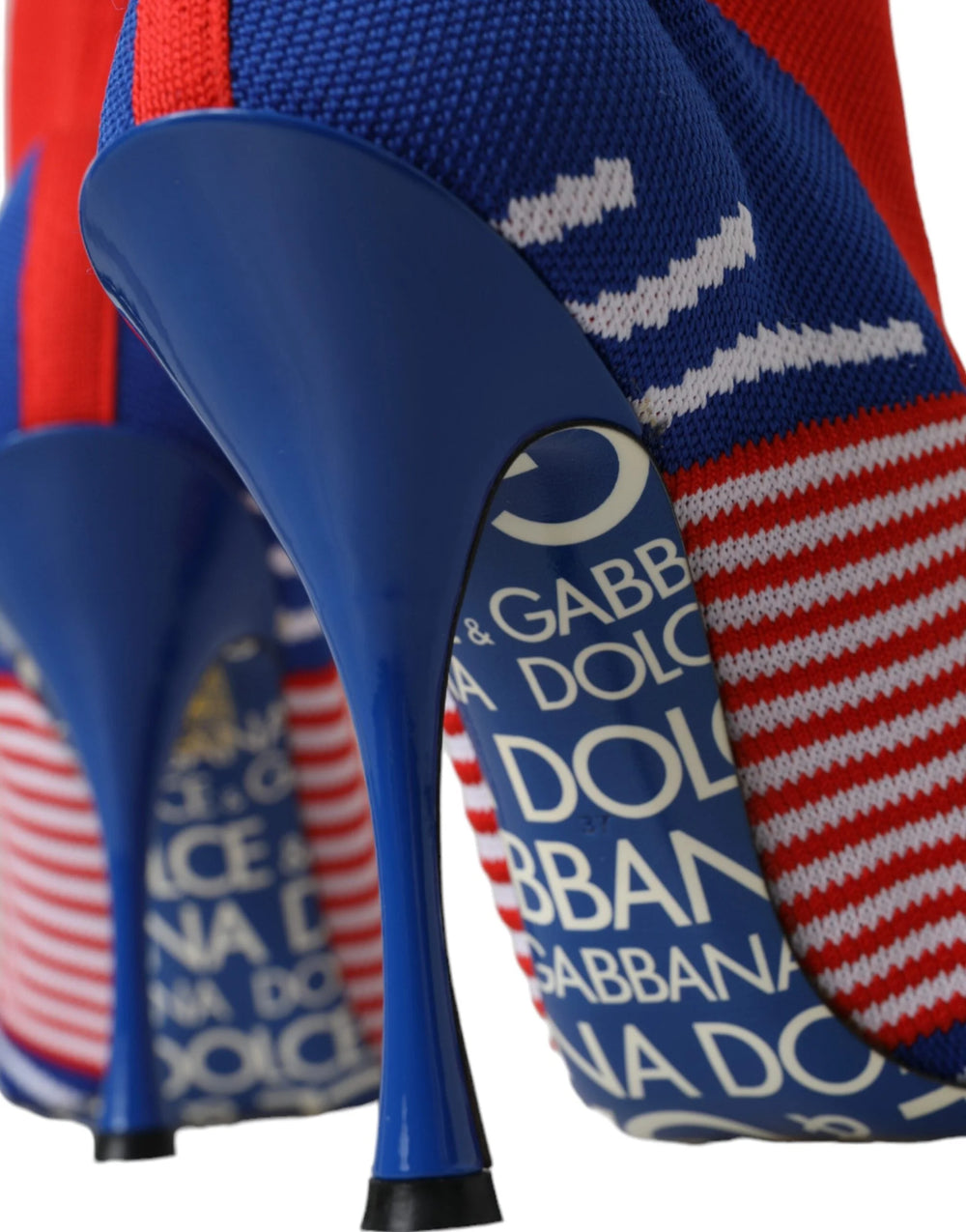 Dolce & Gabbana Červené modré čižmy v štýle ponožiek s logom, EU37/US6.5