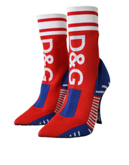 Dolce & Gabbana Red Blue Stretch Sock Style Short Boots Logo Shoes - EU37/US6.5 - Boots
