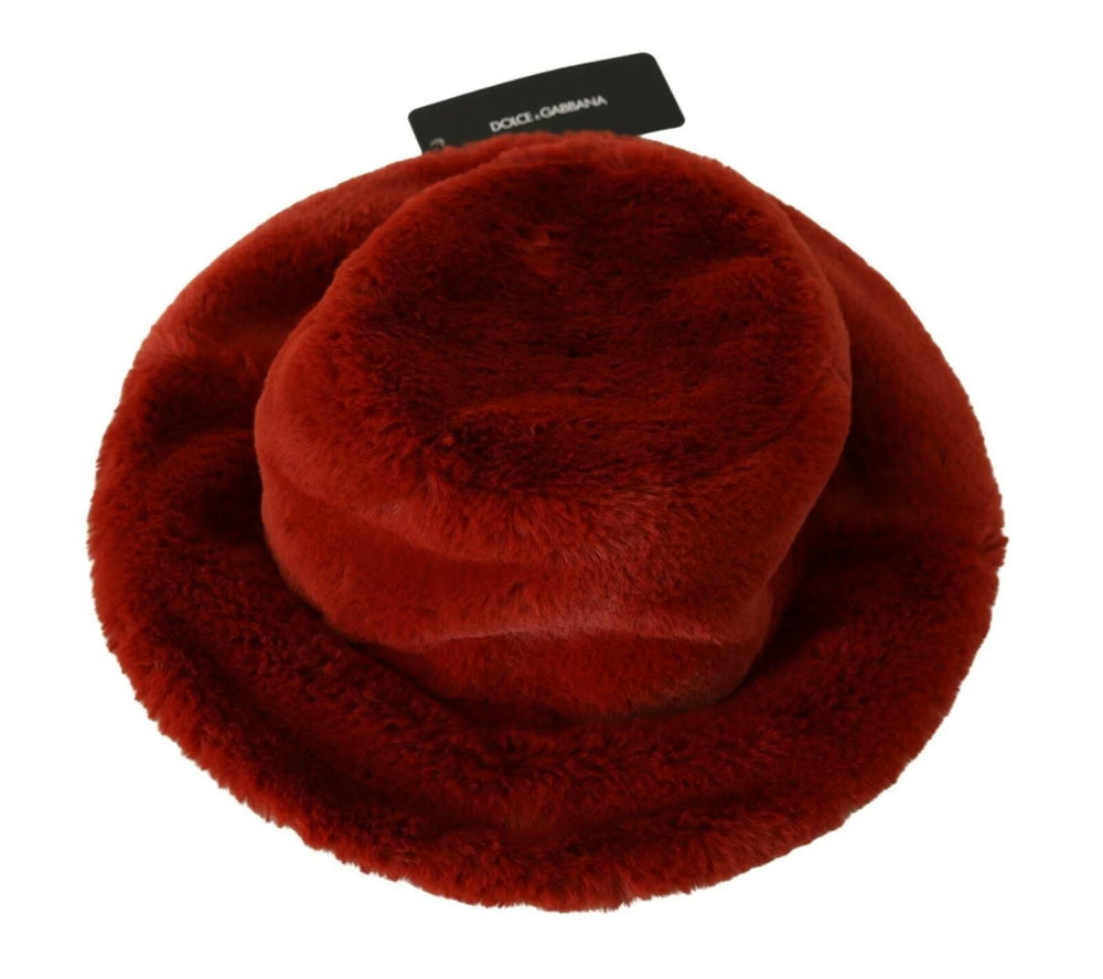 Dolce & Gabbana Red Bordeaux Fur Wide Brim Bucket Hat - 58 cm|M