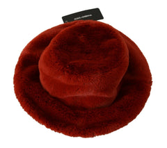 Dolce & Gabbana Red Bordeaux Fur Wide Brim Bucket Hat - 58 cm|M