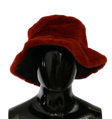 Dolce & Gabbana Red Bordeaux Fur Wide Brim Bucket Hat - 58 cm|M