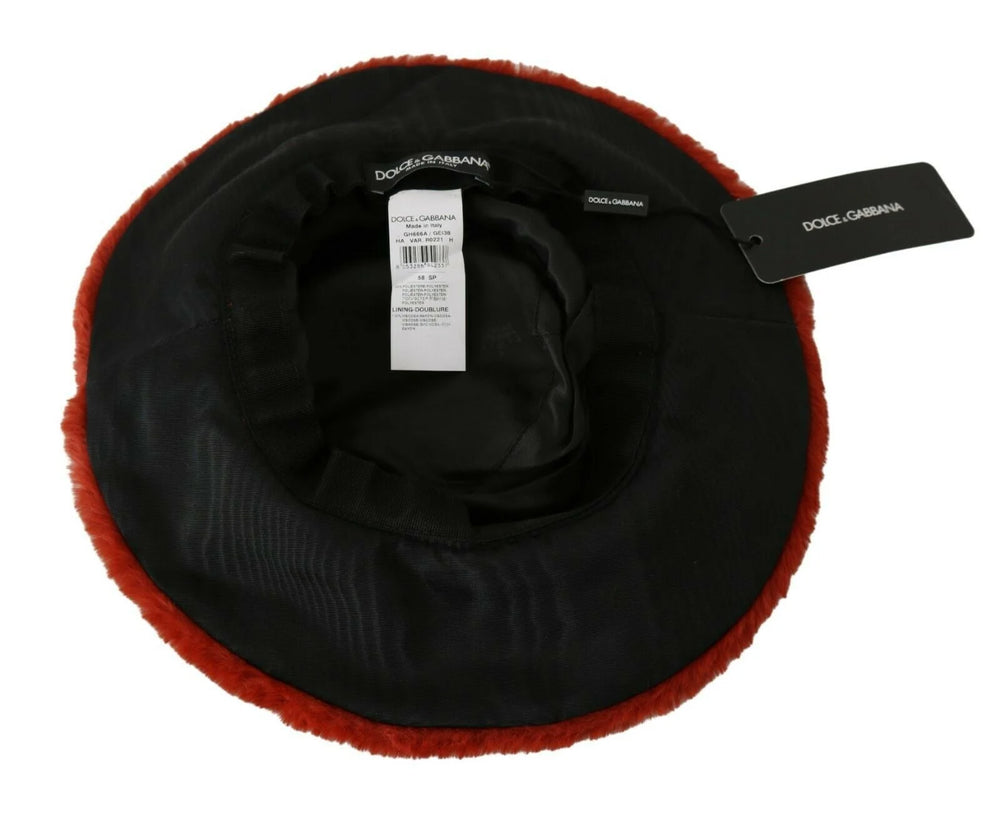 Dolce & Gabbana Red Bordeaux Fur Wide Brim Bucket Hat - 58 cm|M - Bucket Hats