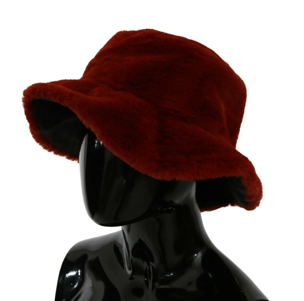 Dolce & Gabbana Red Bordeaux Fur Wide Brim Bucket Hat - 58 cm|M - Bucket Hats