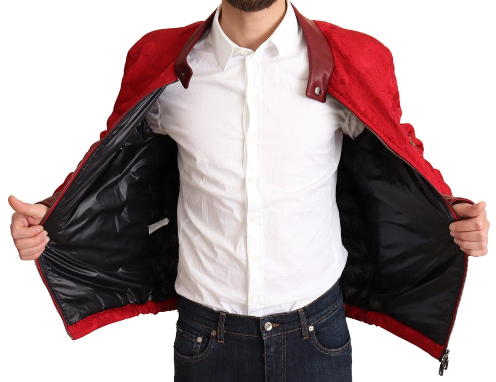 Dolce & Gabbana Red Brocade Bomber Gold Crown Logo Coat Jacket - IT48 | M - Bomber Jackets