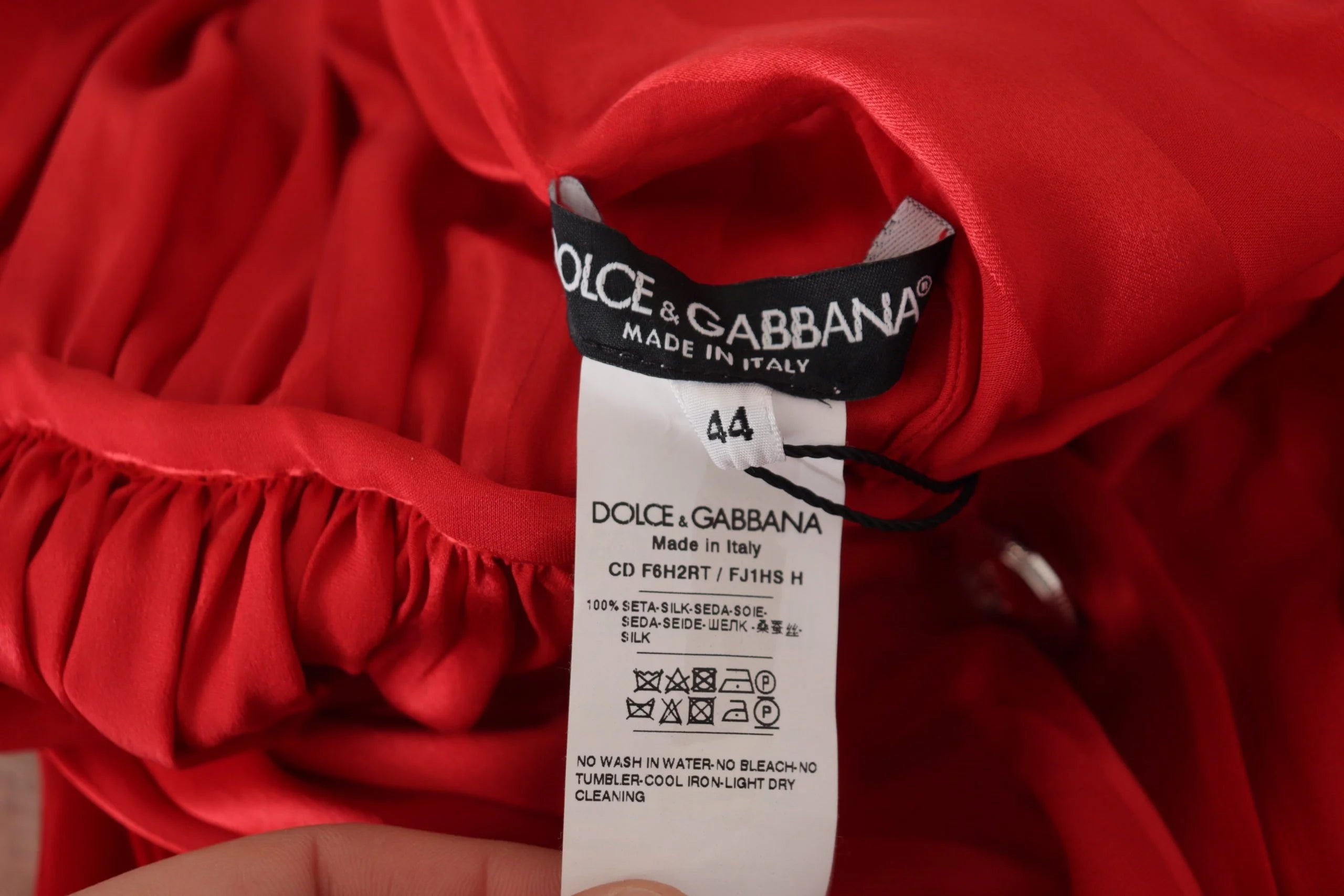 Dolce & Gabbana Red Button Down Belted Midi Satin Silk Dress - Dresses