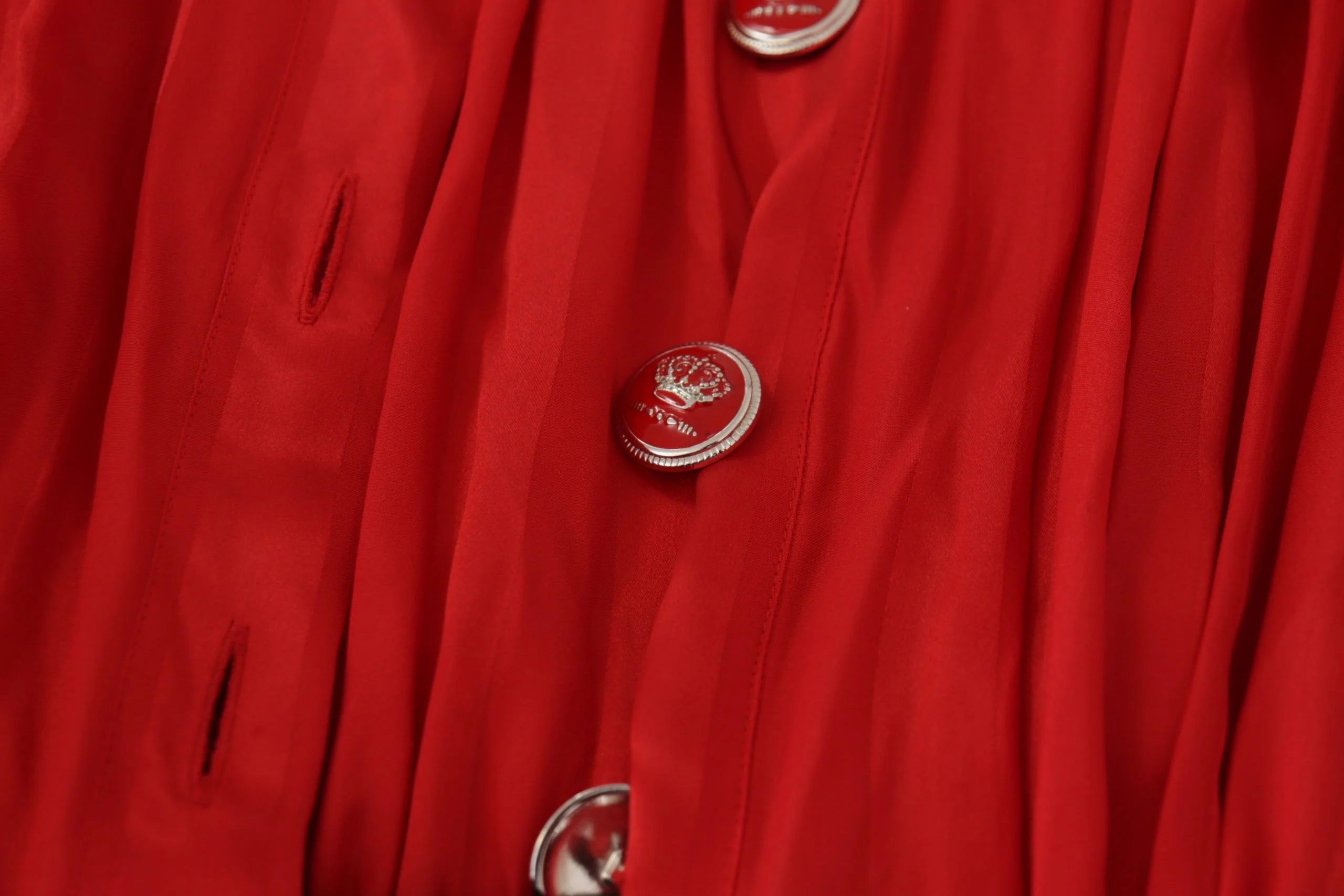 Dolce & Gabbana Red Button Down Belted Midi Satin Silk Dress - Dresses