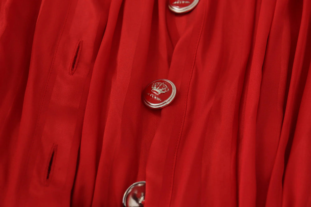 Dolce & Gabbana Red Button Down Belted Midi Satin Silk Dress - Dresses