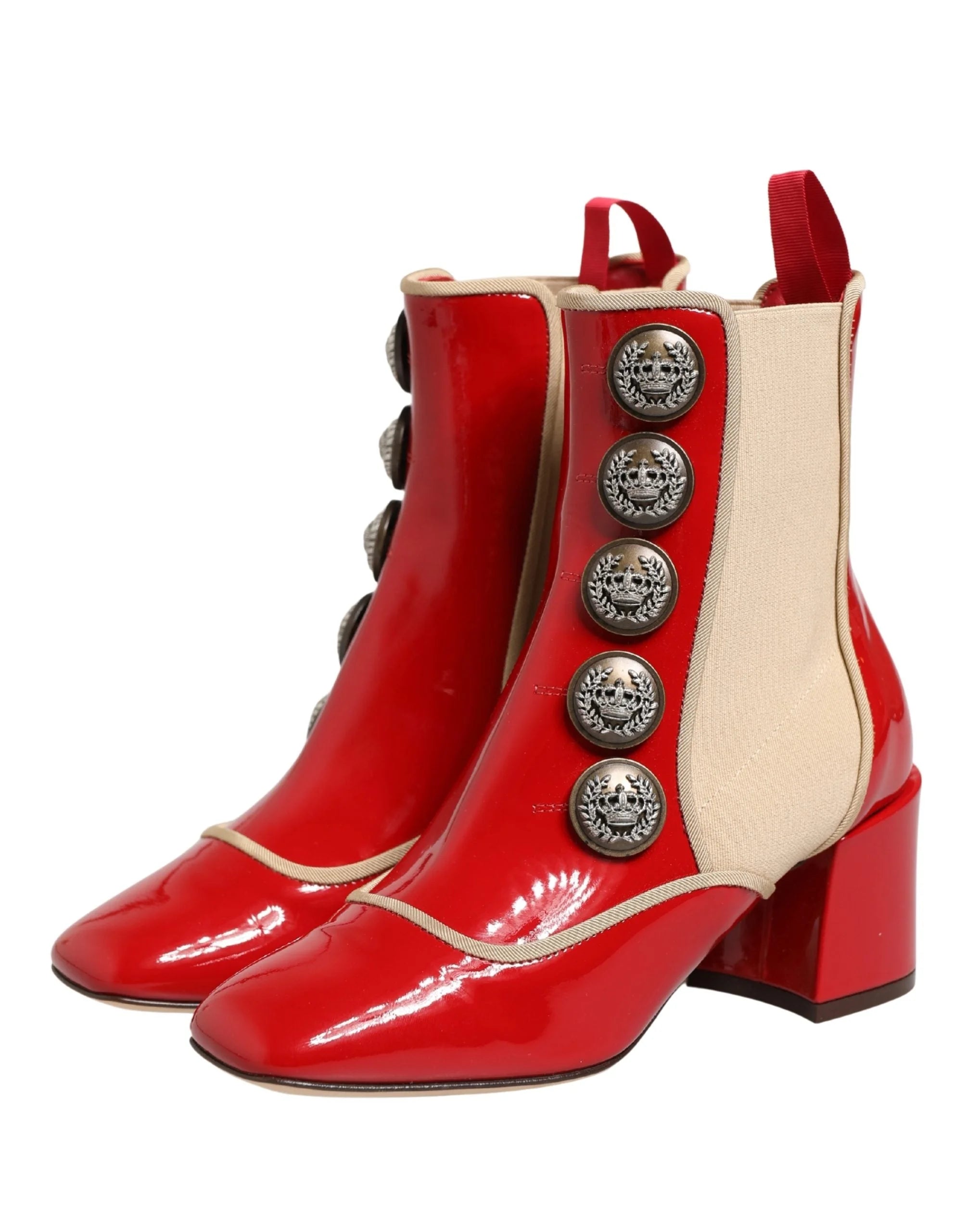 Dolce & Gabbana Red Button Embellished Ankle Boots Shoes - EU35/US4.5