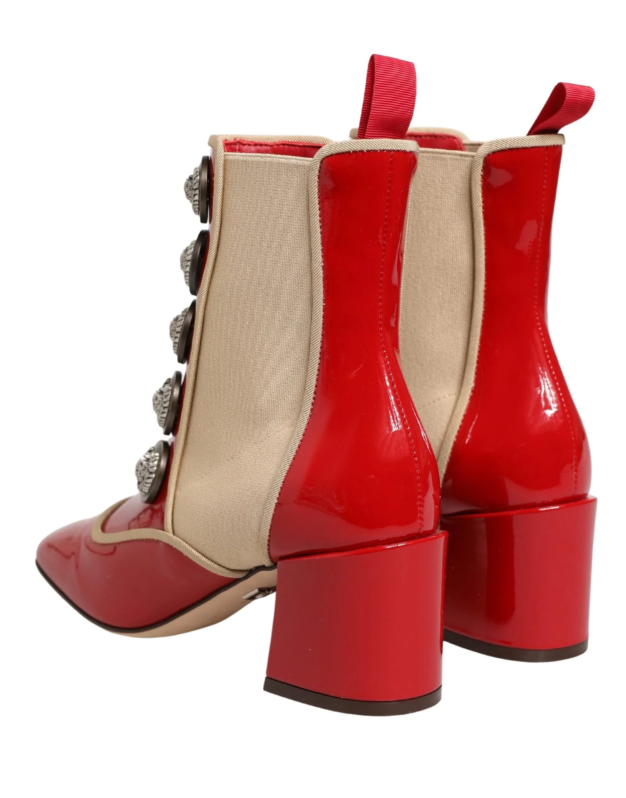 Dolce & Gabbana Red Button Embellished Ankle Boots Shoes - EU35/US4.5