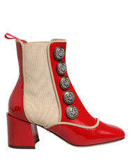 Dolce & Gabbana Red Button Embellished Ankle Boots Shoes - EU35/US4.5