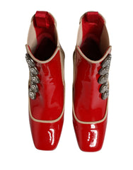 Dolce & Gabbana Red Button Embellished Ankle Boots Shoes - EU35/US4.5