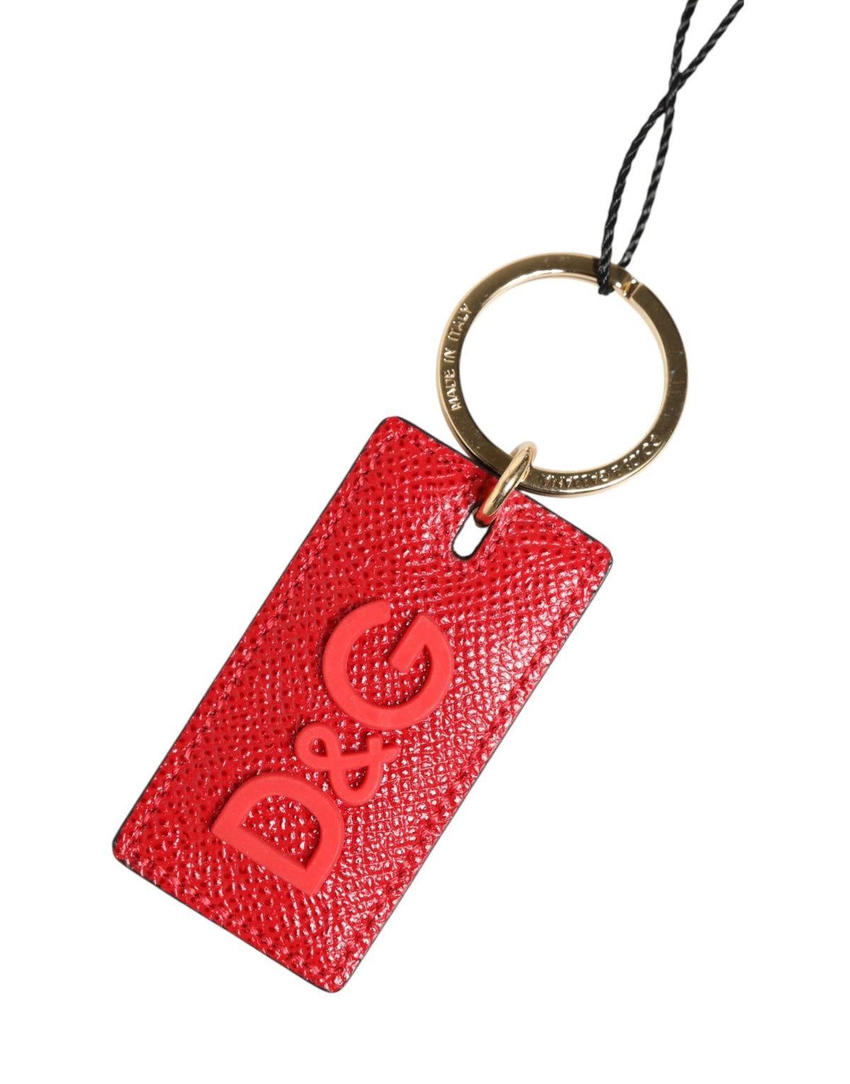 Dolce & Gabbana Red Calf Leather D&G Logo Metal Ring Keychain Keyring