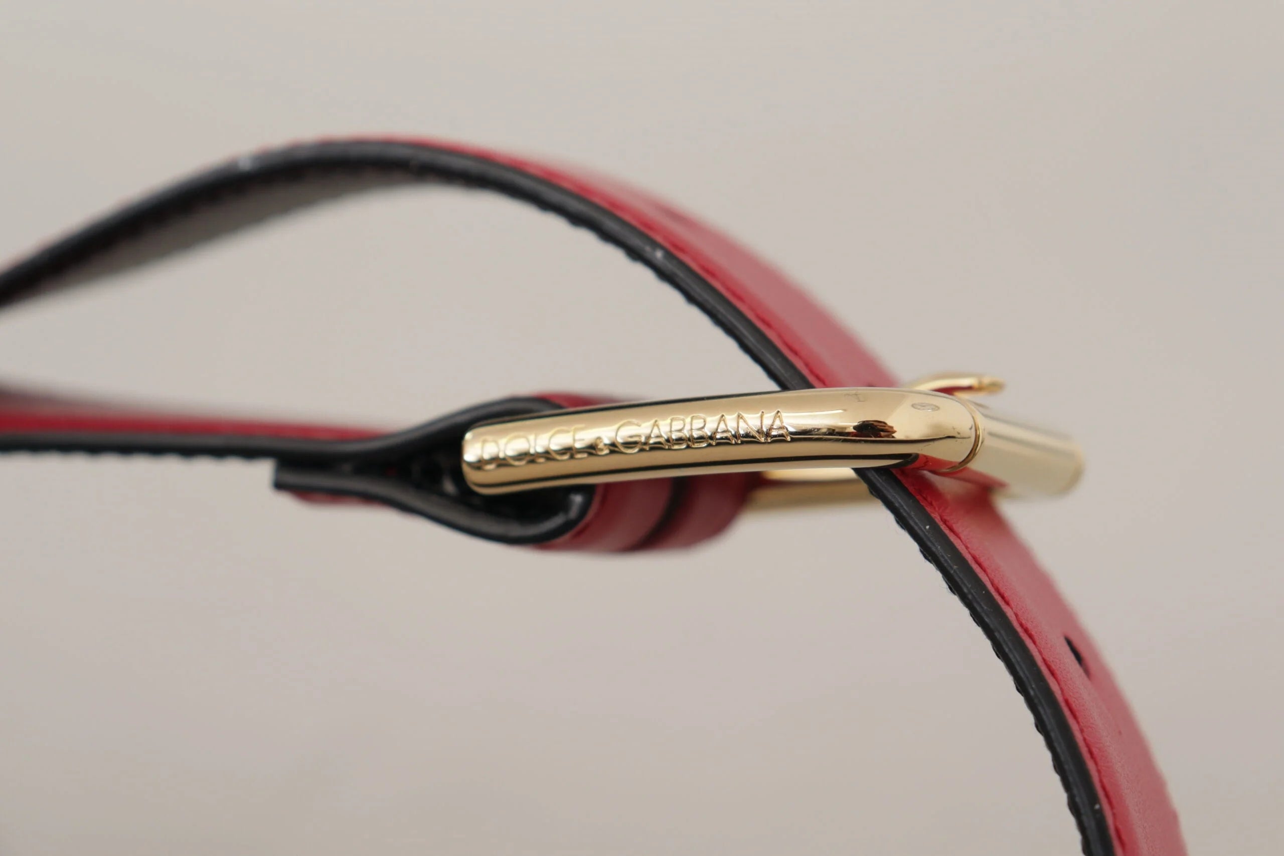 Dolce & Gabbana Red Calf Leather Gold Tone Logo Metal Buckle Belt - 70 cm / 28 Inches - Belts