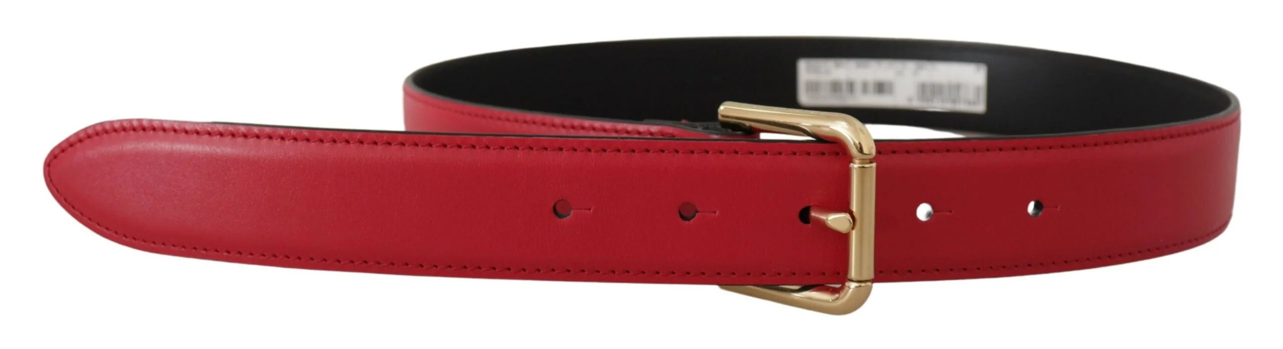 Dolce & Gabbana Red Calf Leather Gold Tone Logo Metal Buckle Belt - 70 cm / 28 Inches - Belts