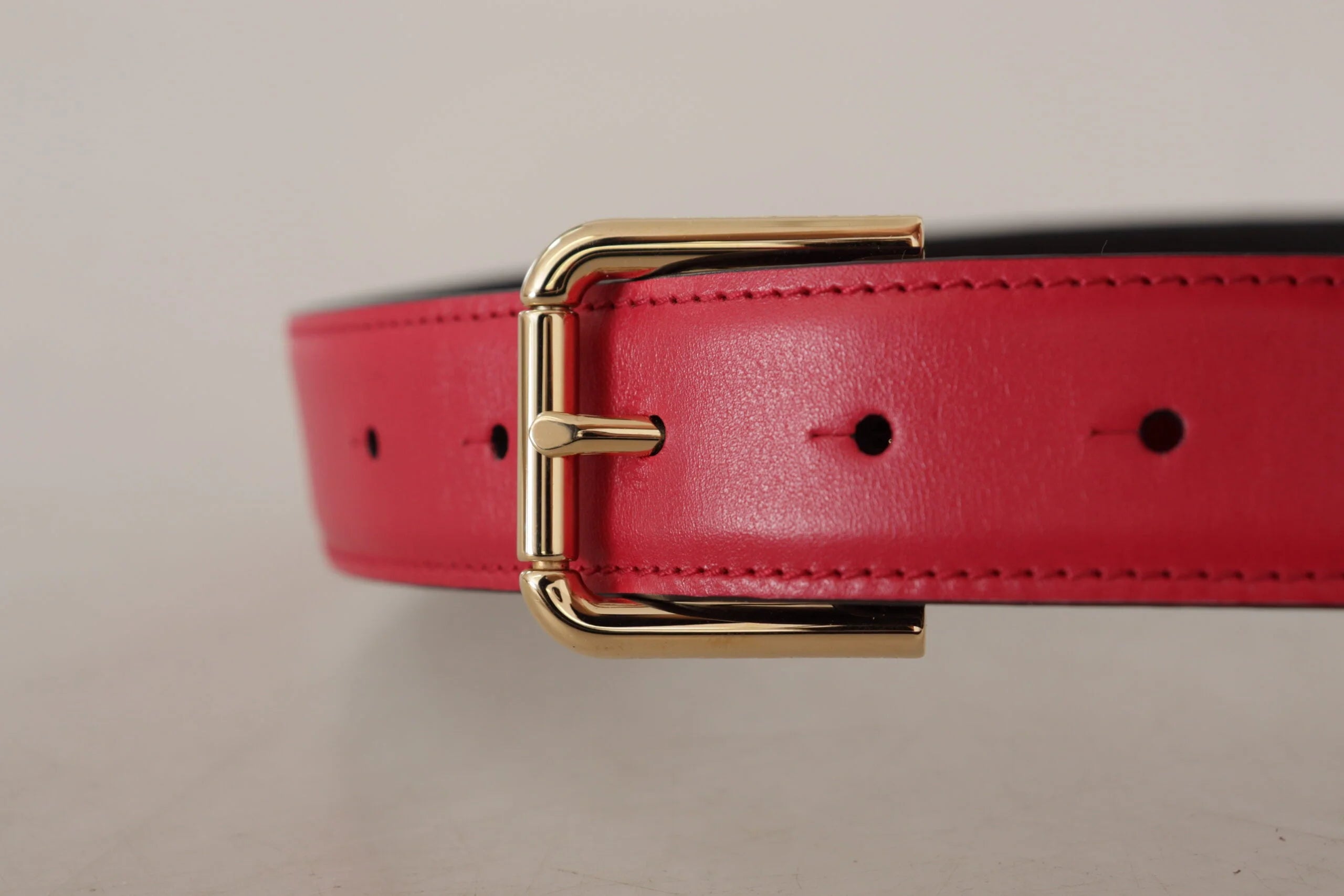 Dolce & Gabbana Red Calf Leather Gold Tone Logo Metal Buckle Belt - 70 cm / 28 Inches - Belts