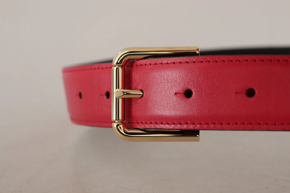 Dolce & Gabbana Red Calf Leather Gold Tone Logo Metal Buckle Belt - 70 cm / 28 Inches - Belts