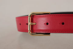 Dolce & Gabbana Red Calf Leather Gold Tone Logo Metal Buckle Belt - 70 cm / 28 Inches - Belts