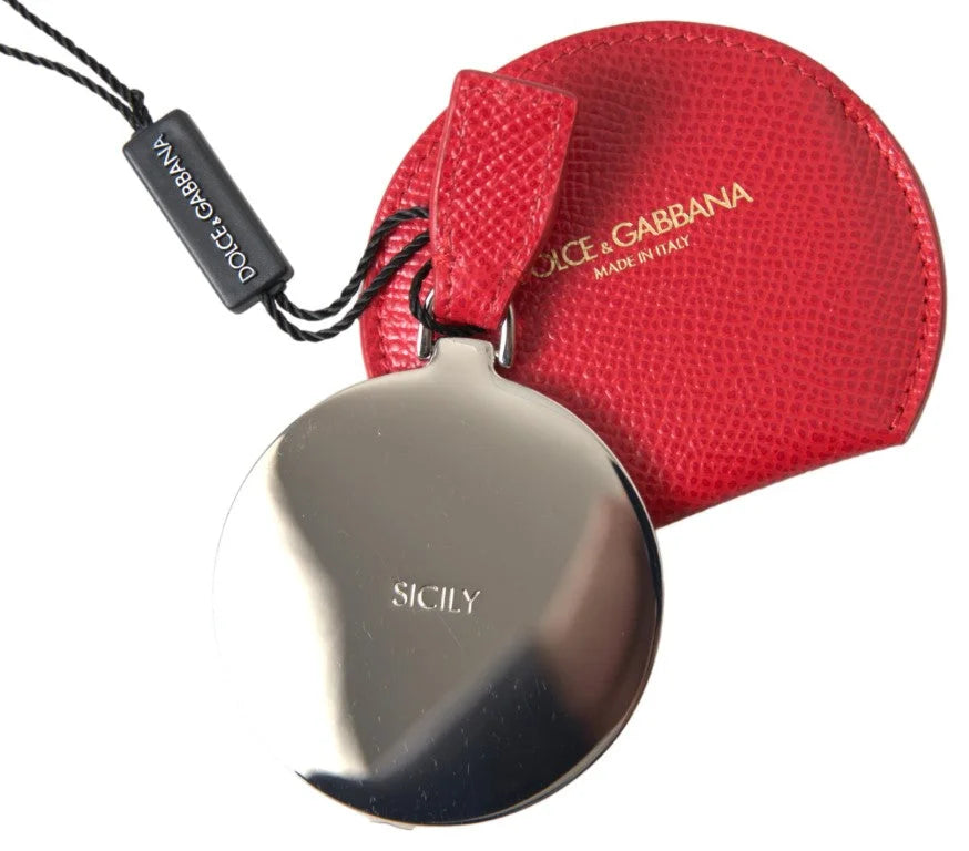 Dolce & Gabbana Red Calfskin Leather Hand Mirror Holder - Face Mirrors