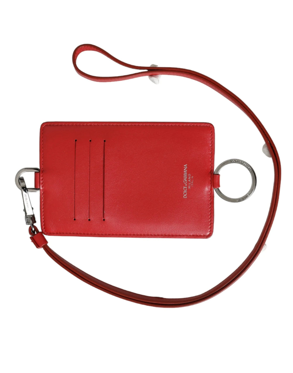 Dolce & Gabbana Red Calfskin Leather Lanyard Logo Card Holder Wallet - Card Cases