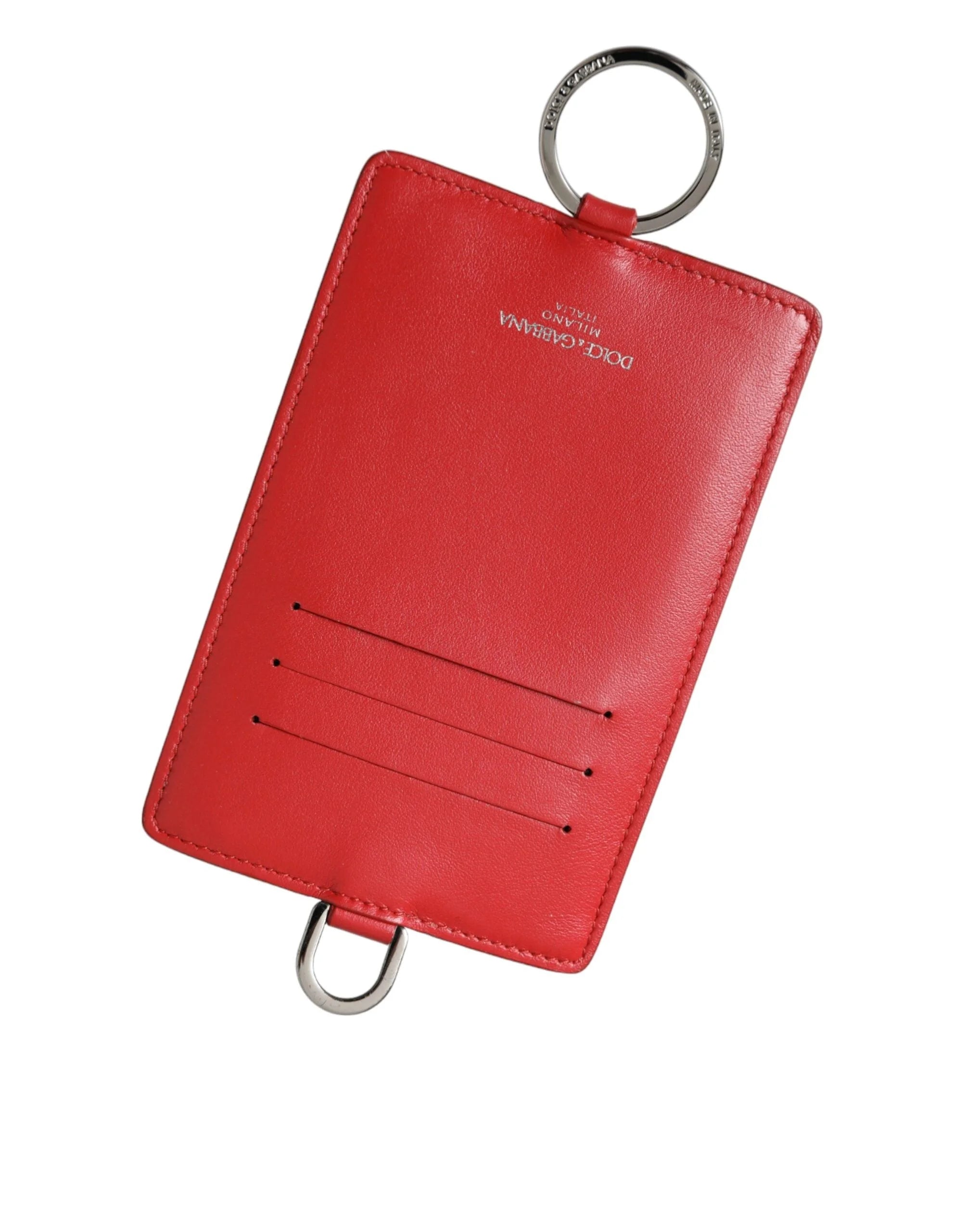 Dolce & Gabbana Red Calfskin Leather Lanyard Logo Card Holder Wallet - Card Cases