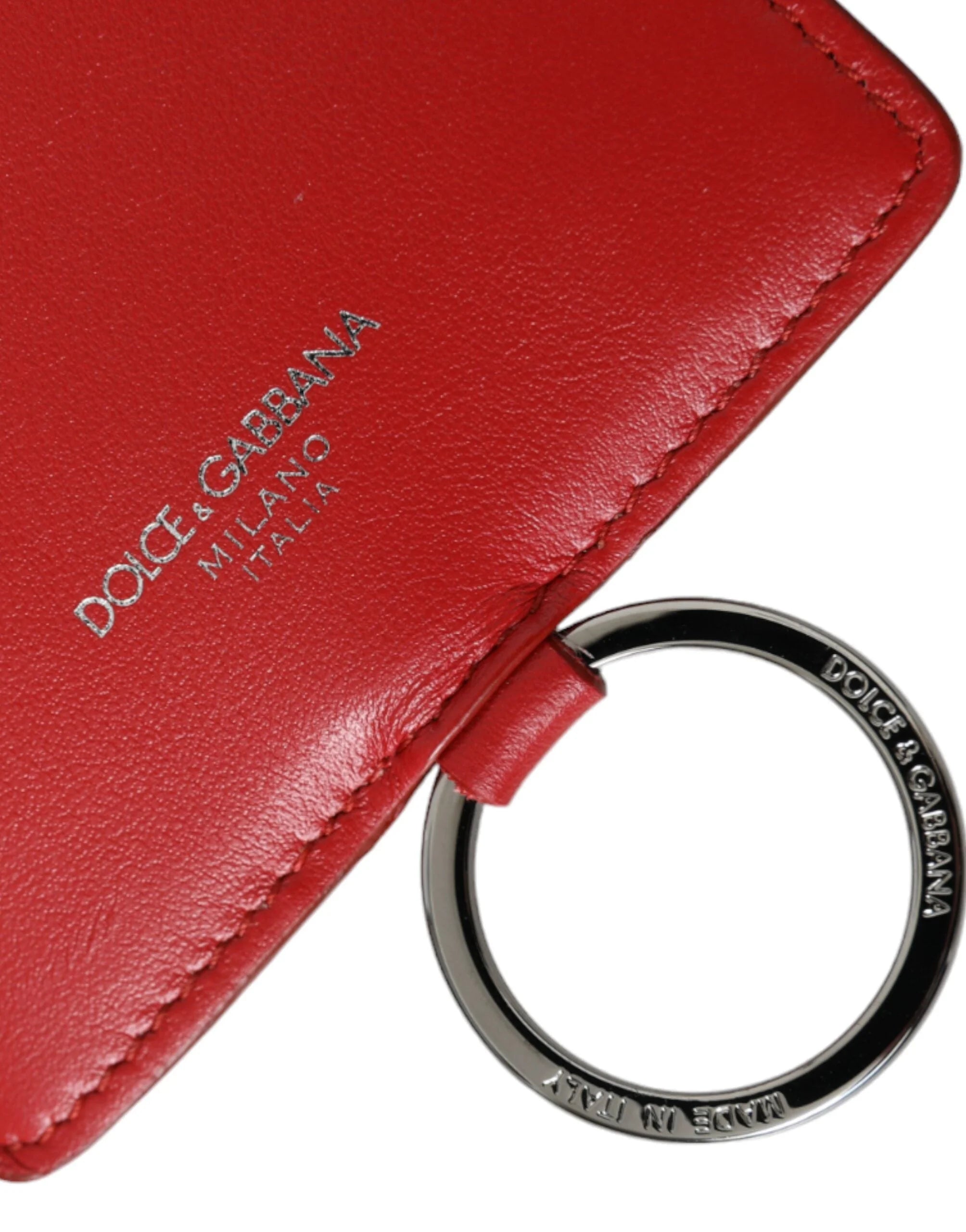 Dolce & Gabbana Red Calfskin Leather Lanyard Logo Card Holder Wallet - Card Cases
