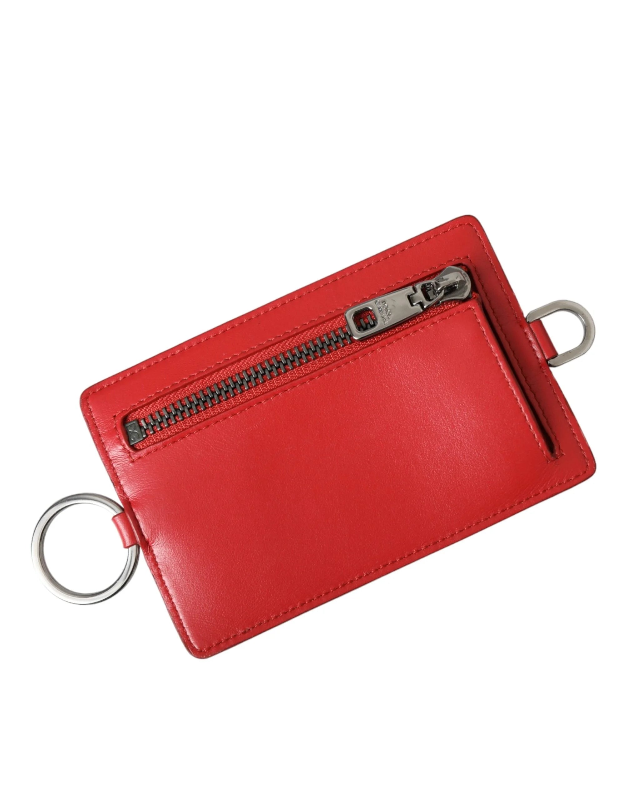 Dolce & Gabbana Red Calfskin Leather Lanyard Logo Card Holder Wallet - Card Cases
