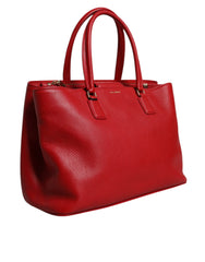 Dolce & Gabbana Red Calfskin Leather Logo Plaque Top Handle Bag - Shopper Bags
