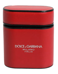 Dolce & Gabbana Red Calfskin Leather Logo Print Flip Holder Airpods Case - Headphone Carrying Cases