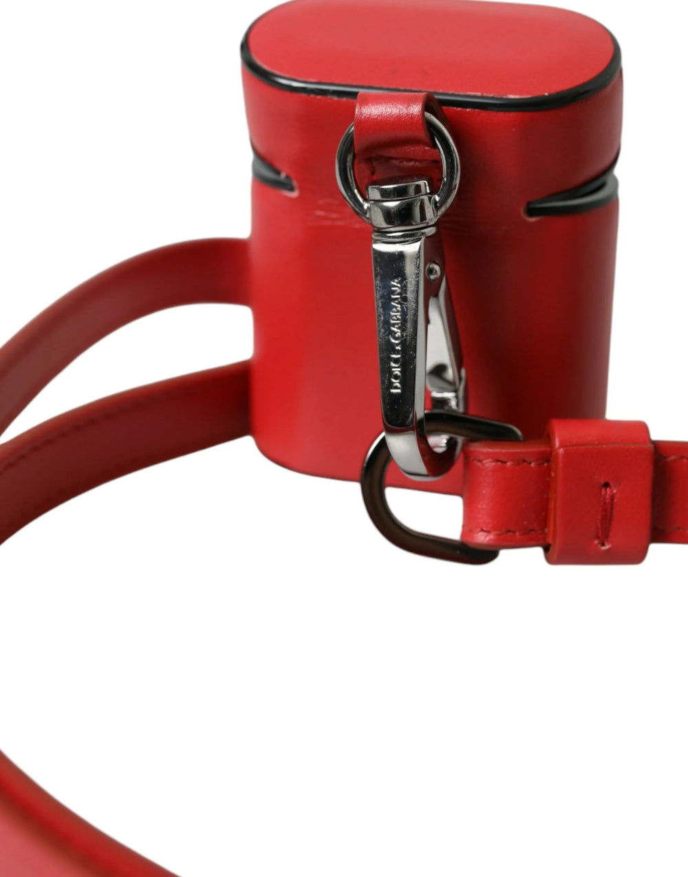 Dolce & Gabbana Red Calfskin Leather Logo Print Strap Men Airpods Case - Headphone Carrying Cases