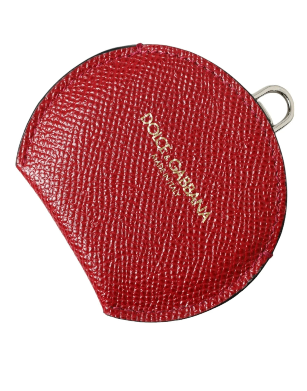 Dolce & Gabbana Red Calfskin Leather Round Logo Hand Mirror Holder - Face Mirrors