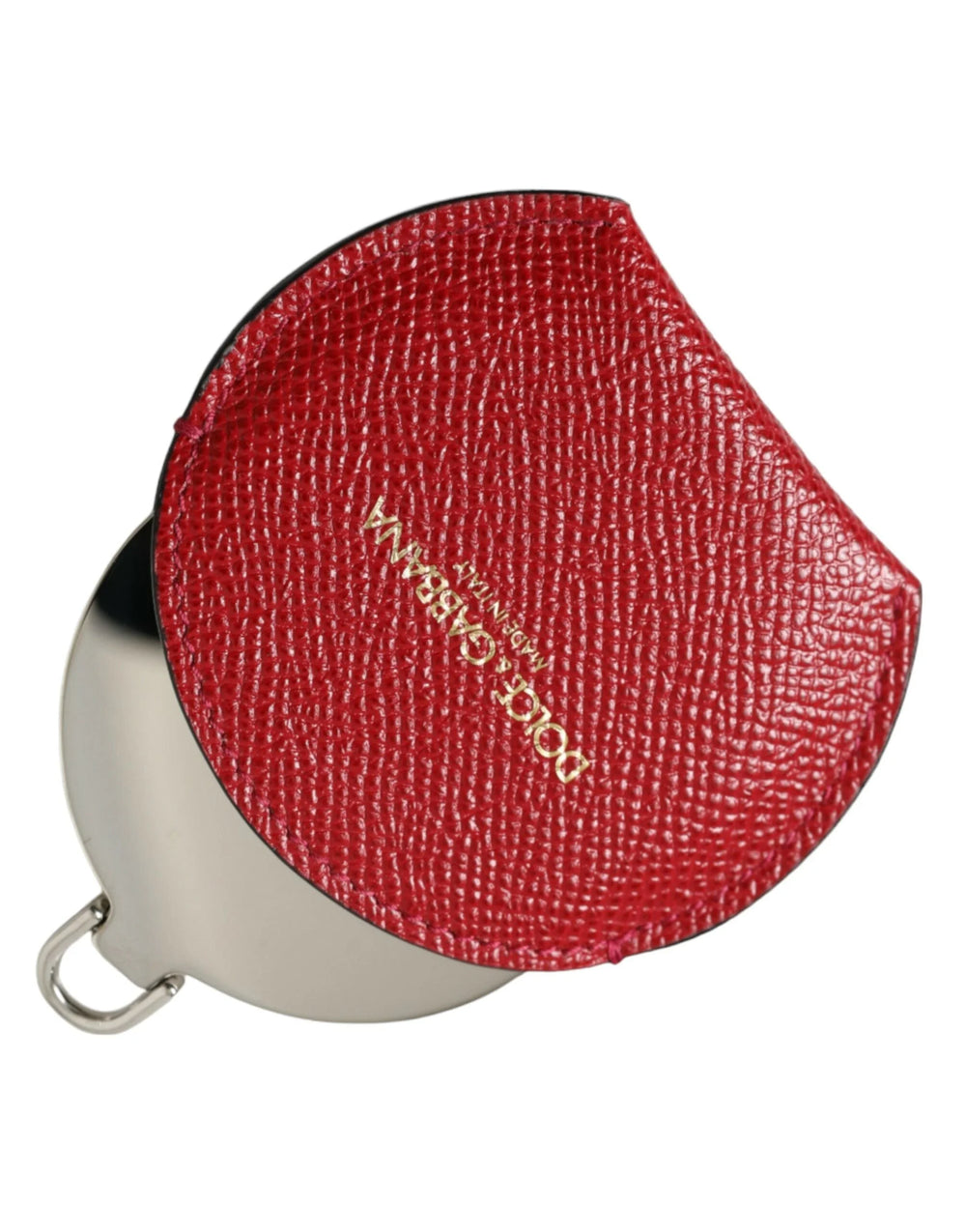 Dolce & Gabbana Red Calfskin Leather Round Logo Hand Mirror Holder - Face Mirrors