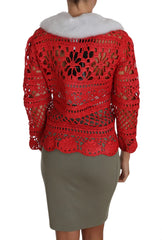 Dolce & Gabbana Red Cardigan Crochet Knit Raffia Sweater - IT42|M - Cardigans
