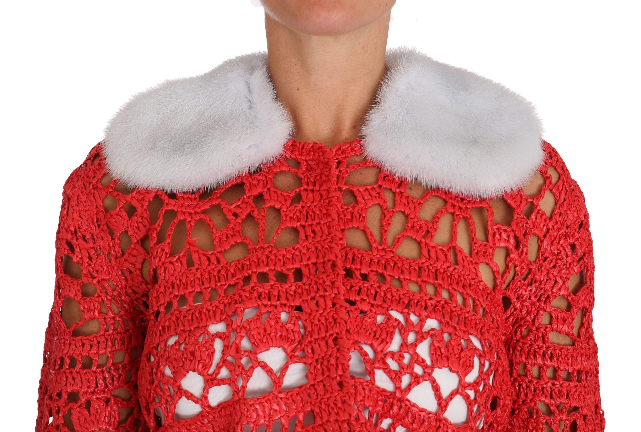 Dolce & Gabbana Red Cardigan Crochet Knit Raffia Sweater - IT42|M - Cardigans