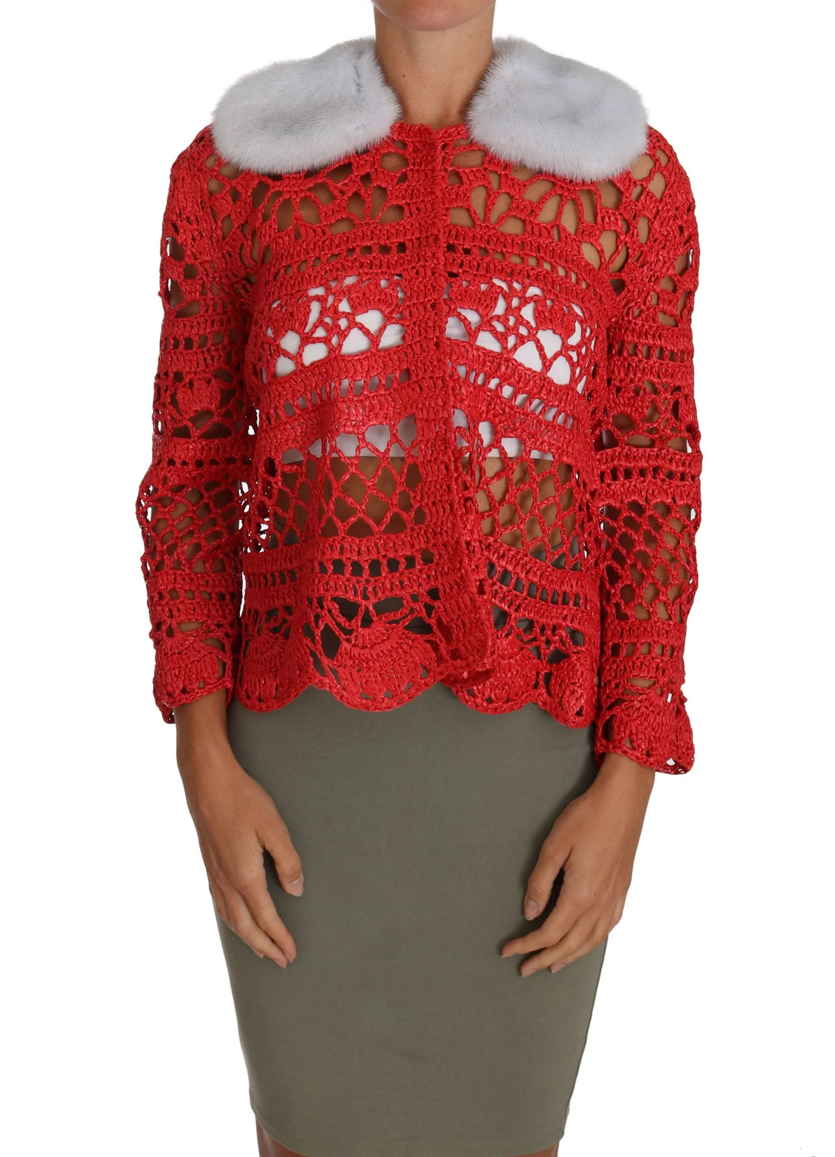 Dolce & Gabbana Red Cardigan Crochet Knit Raffia Sweater - IT42|M - Cardigans
