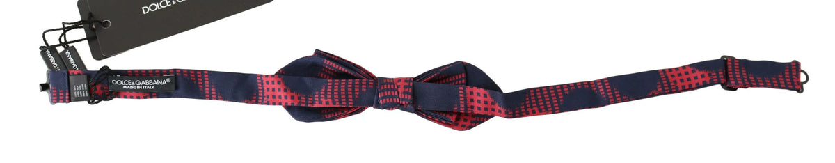 Dolce & Gabbana Red Checkered 100% Silk Adjustable Men Neck Bow Tie - Neckties