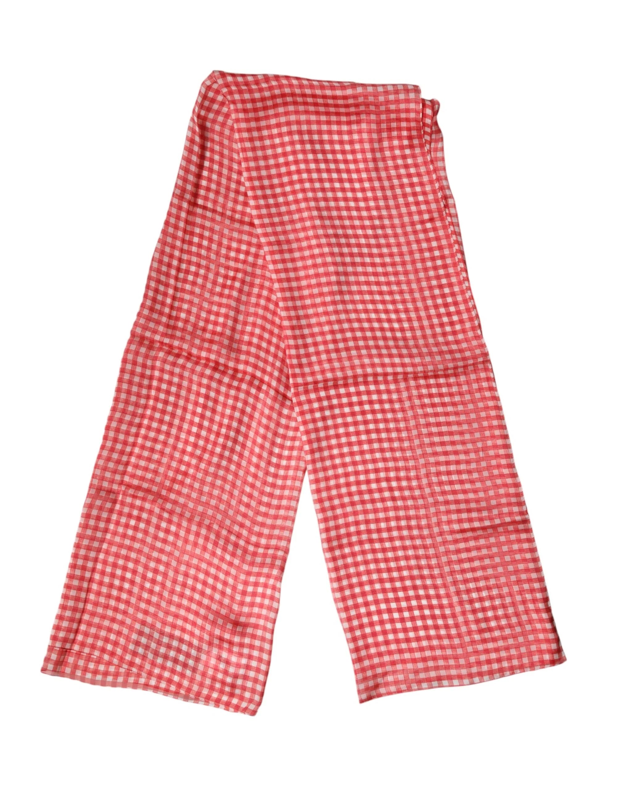 Dolce & Gabbana Red Checkered Silk Neck Wrap Shawl Scarf