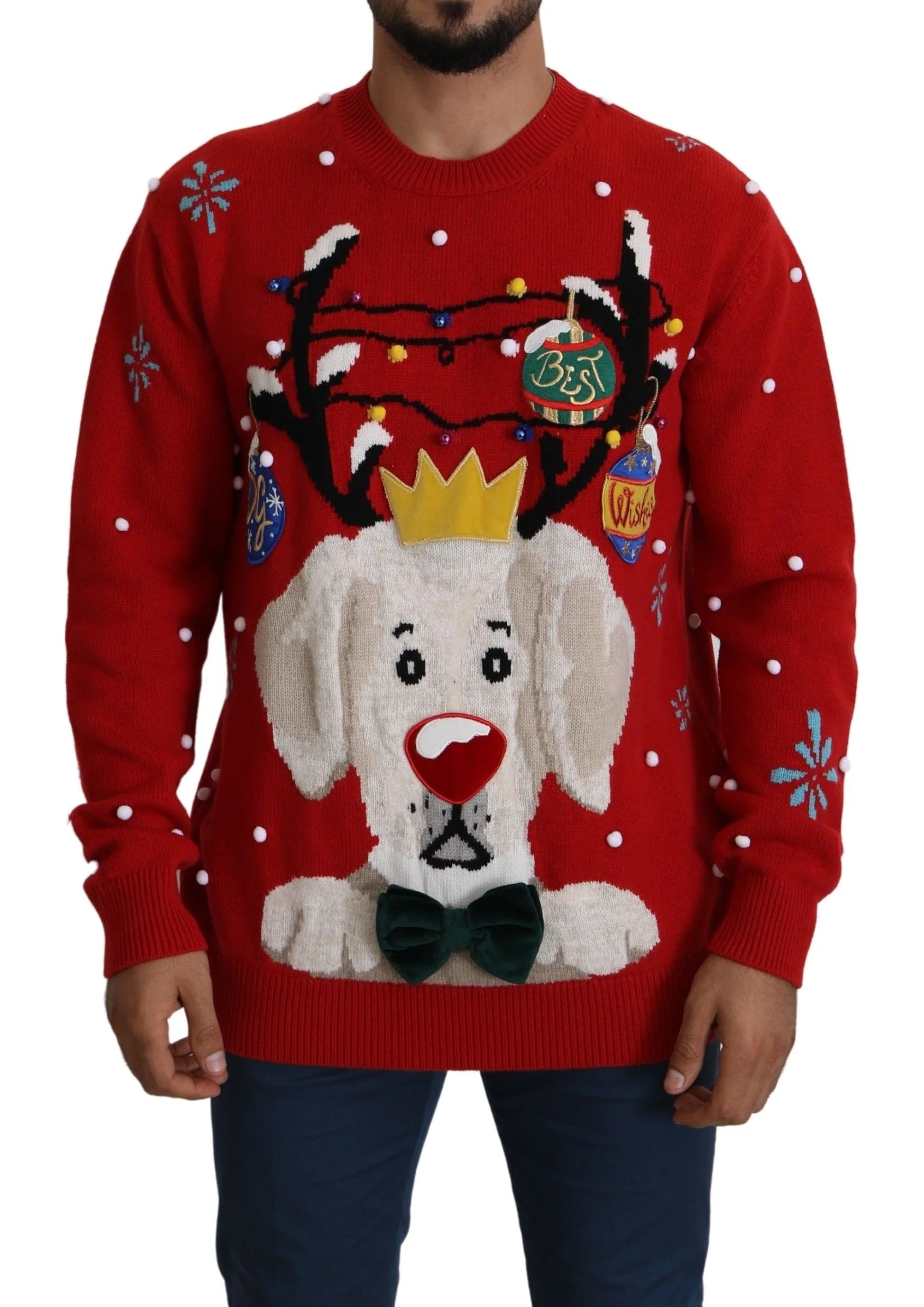Dolce & Gabbana Red Christmas Dog Pullover Cashmere Sweater - IT44 | S - Sweaters