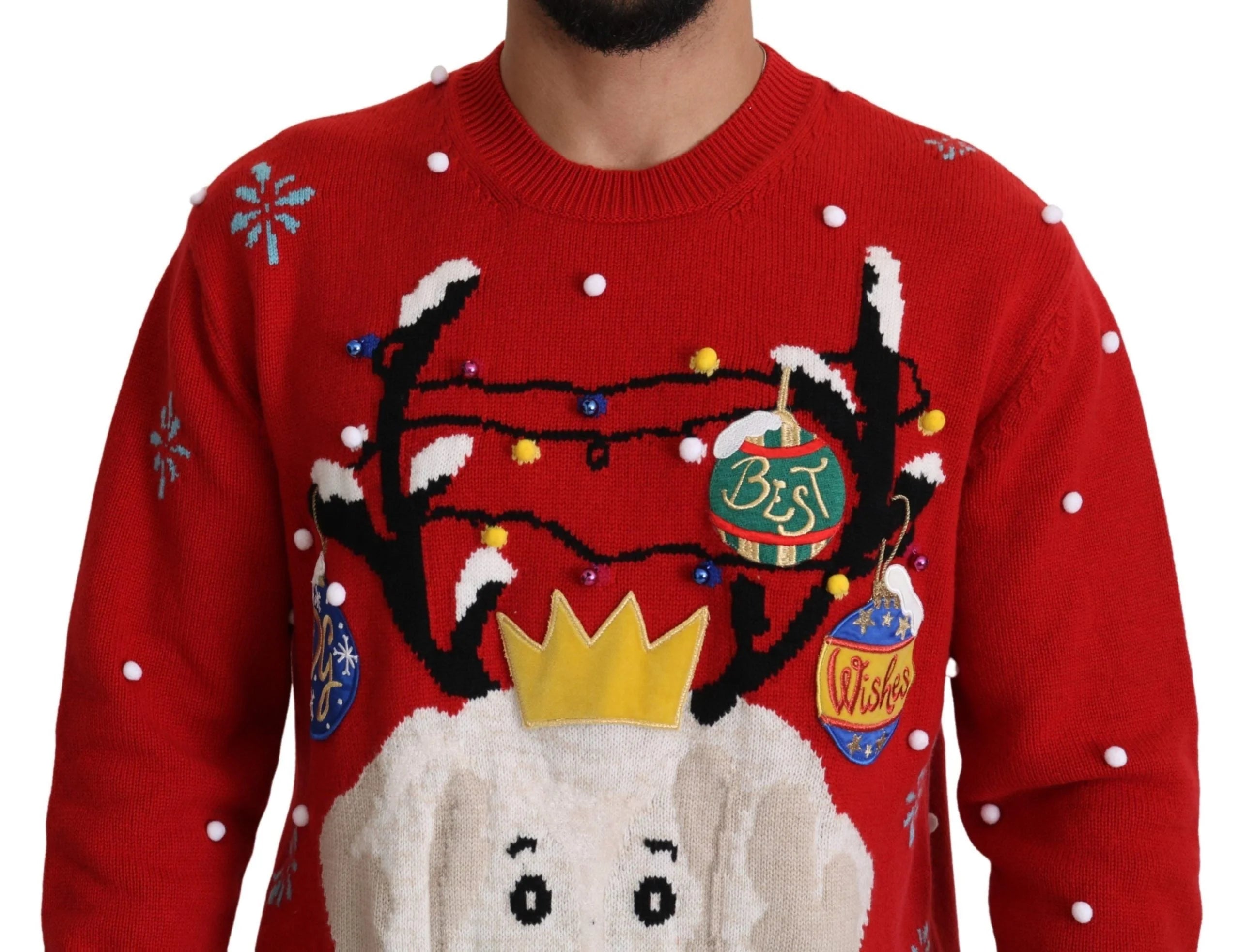 Dolce & Gabbana Red Christmas Dog Pullover Cashmere Sweater - IT44 | S - Sweaters